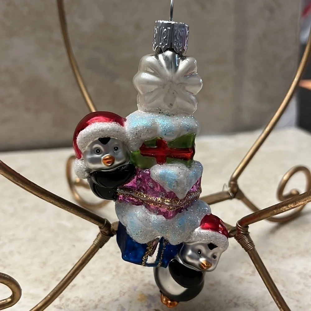 Vintage lot of 2 Penguin Santa Hats Christmas Ornaments